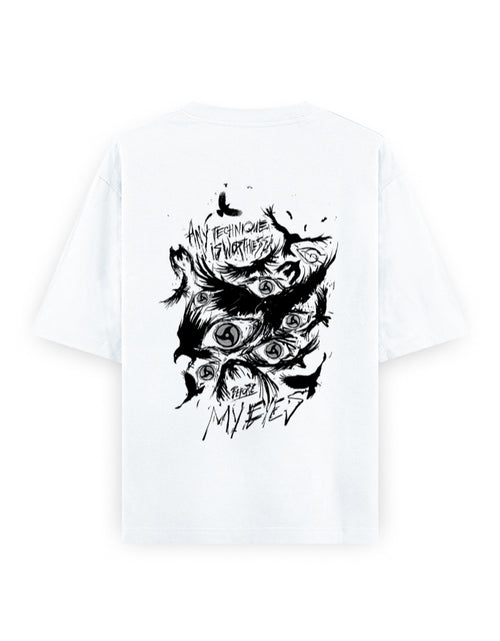 Cursed Eyes Aesthetic Tee – Naruto Dark Anime Back Print (Lavender Edition)