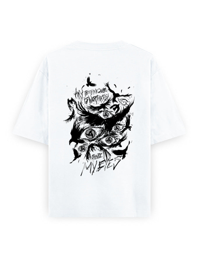 Cursed Eyes Aesthetic Tee – Naruto Dark Anime Back Print (Lavender Edition)