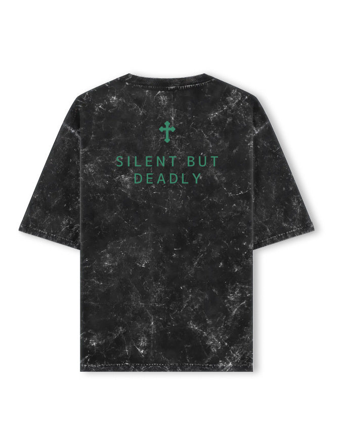 Silent But Deadly Acid Wash Oversized T-Shirt for Men | Graphic Streetwear Tee