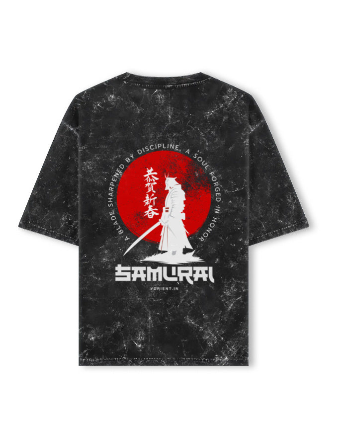 Black Samurai Graphic Oversized T-Shirt for Men | Acid Wash Streetwear Tee