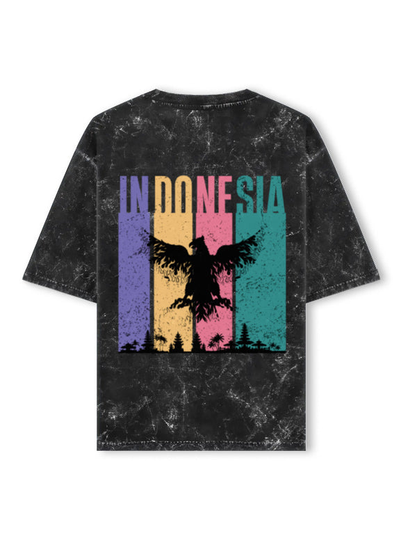 Men’s Oversized Indonesia Graphic T-Shirt – Green Acid Wash Streetwear Tee