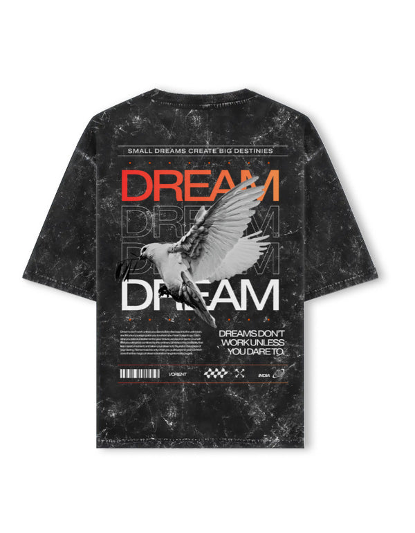 Dream Bird Graphic Maroon Acid Wash Oversized T-Shirt