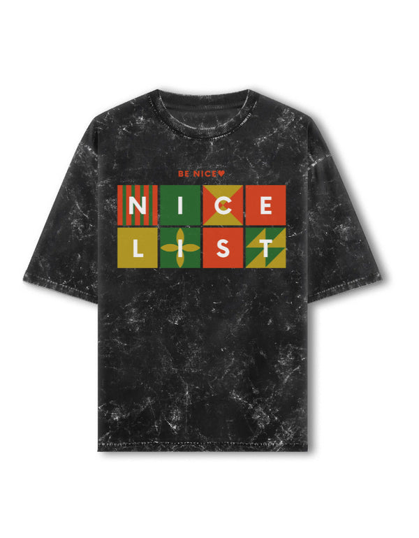 Men’s Oversized Acid Wash Graphic T-Shirt – Nice List Christmas Streetwear Tee