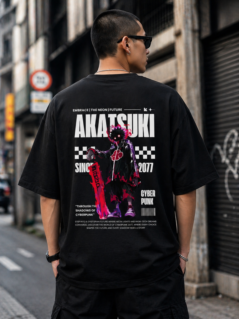 Akatsuki Cyberpunk 2077 Back Print T-Shirt – Dark Anime Streetwear Oversized Tee