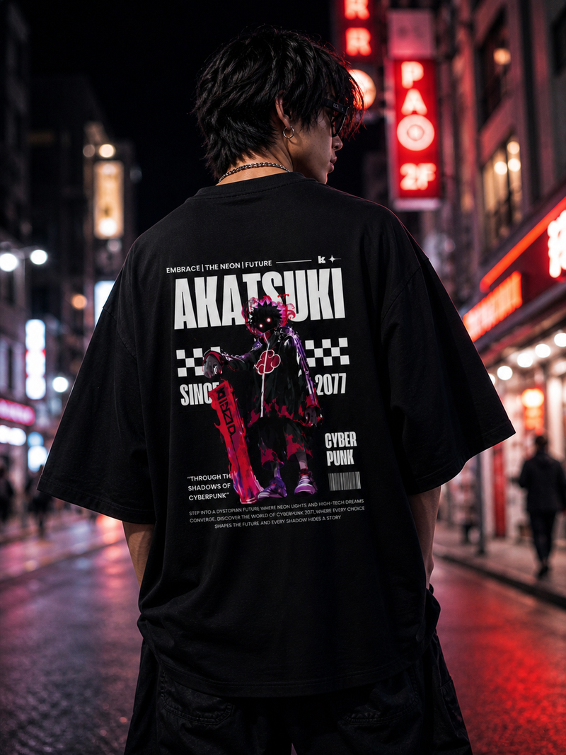 Akatsuki Cyberpunk 2077 Back Print T-Shirt – Dark Anime Streetwear Oversized Tee