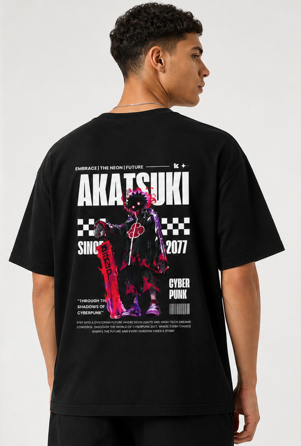 Akatsuki Cyberpunk 2077 Back Print T-Shirt – Dark Anime Streetwear Oversized Tee